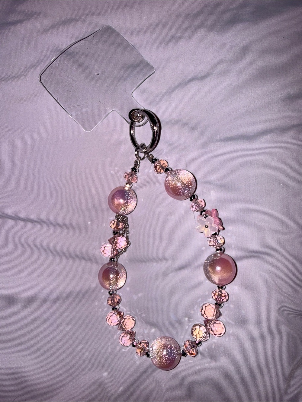 Pink Beaded Charm Bracelet Keyring - Phone Chain